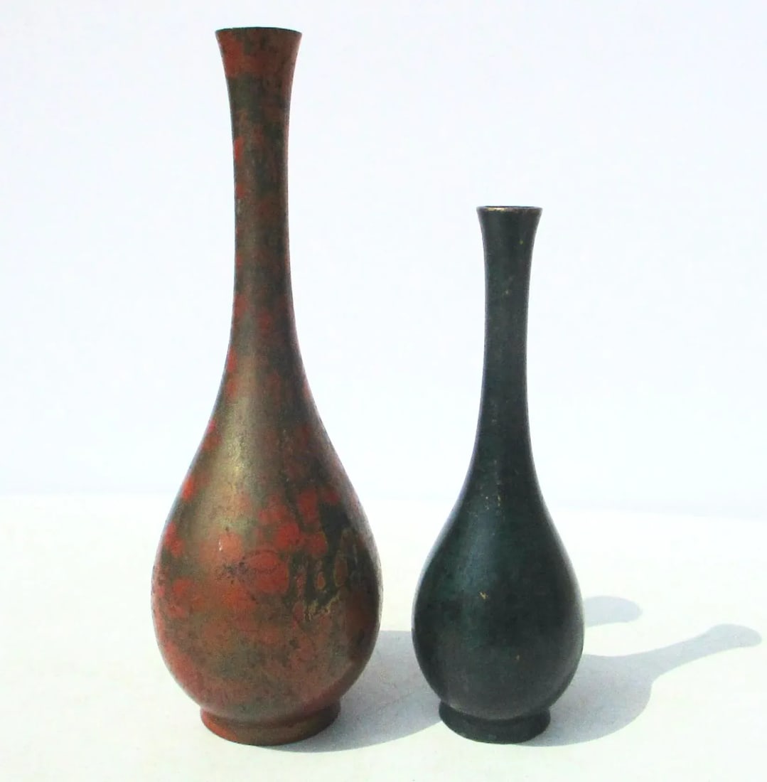 Japanese Mid-Century Patinated Vases- 2 - a Pair - 2