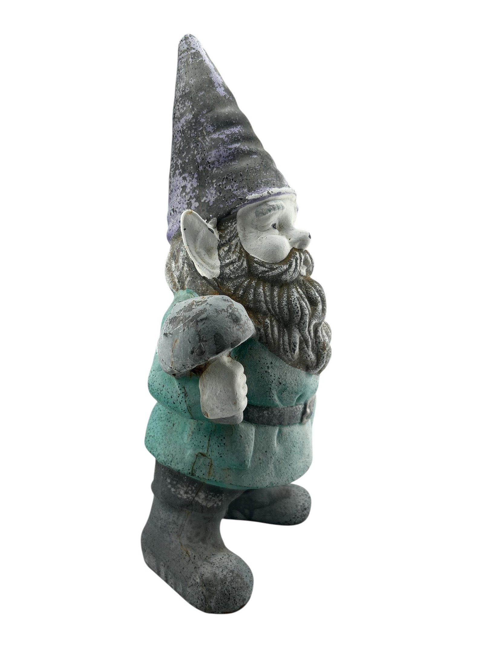 1960s Mid Century Cast Iron Garden Gnome Statue Holding a Mushroom - 3