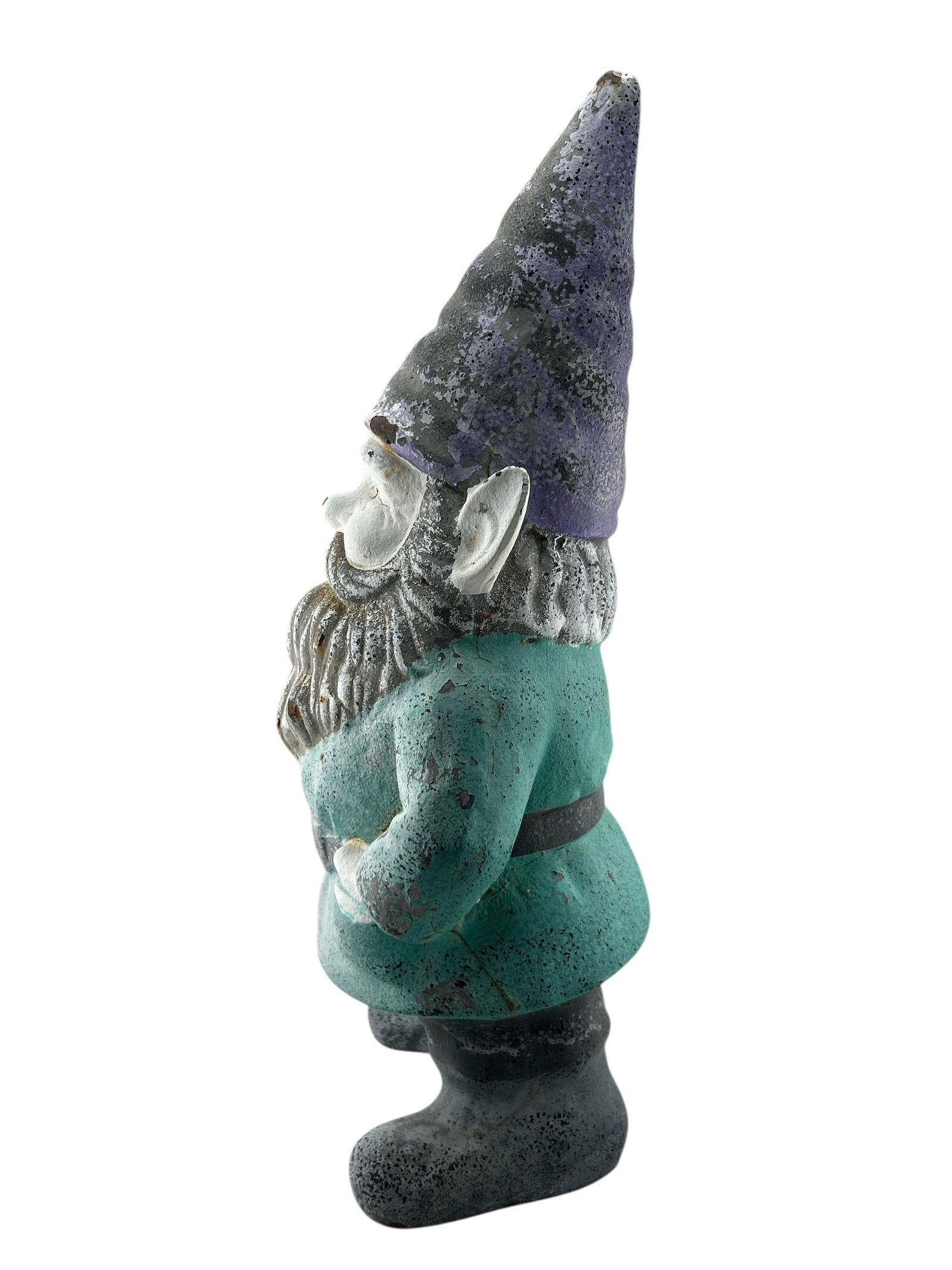 1960s Mid Century Cast Iron Garden Gnome Statue Holding a Mushroom - 4