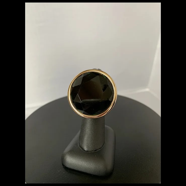 Yves Saint Laurent Gold Tone & Green Stone Ring, Size 6.5 - 10