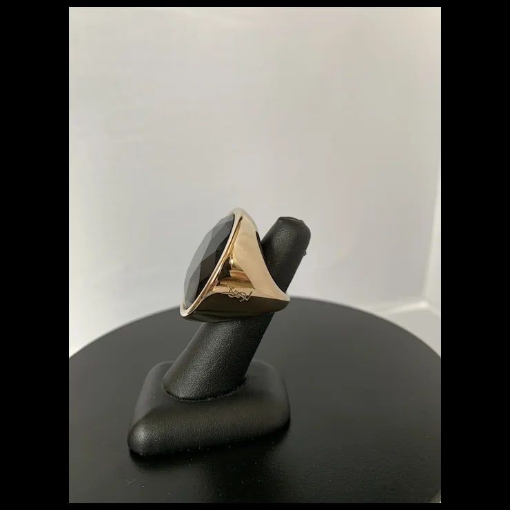 Yves Saint Laurent Gold Tone & Green Stone Ring, Size 6.5 - 12
