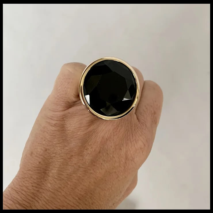 Yves Saint Laurent Gold Tone & Green Stone Ring, Size 6.5 - 2