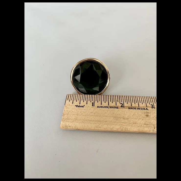 Yves Saint Laurent Gold Tone & Green Stone Ring, Size 6.5 - 5