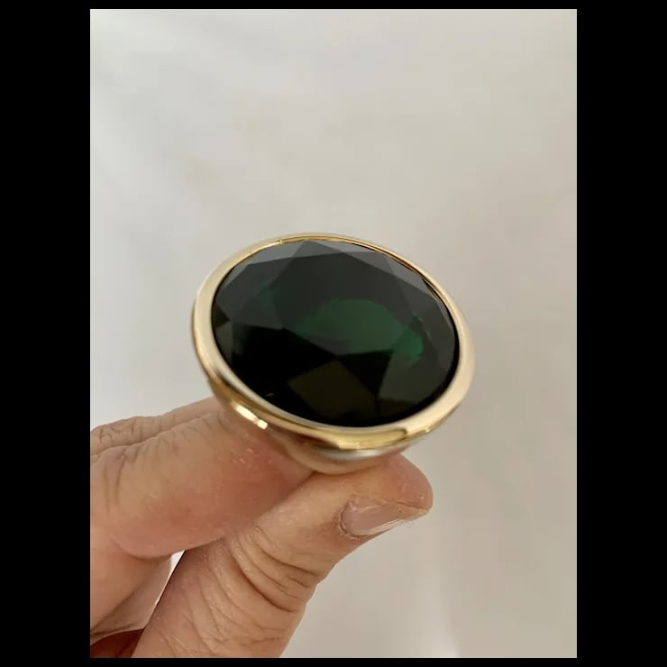 Yves Saint Laurent Gold Tone & Green Stone Ring, Size 6.5 - 7