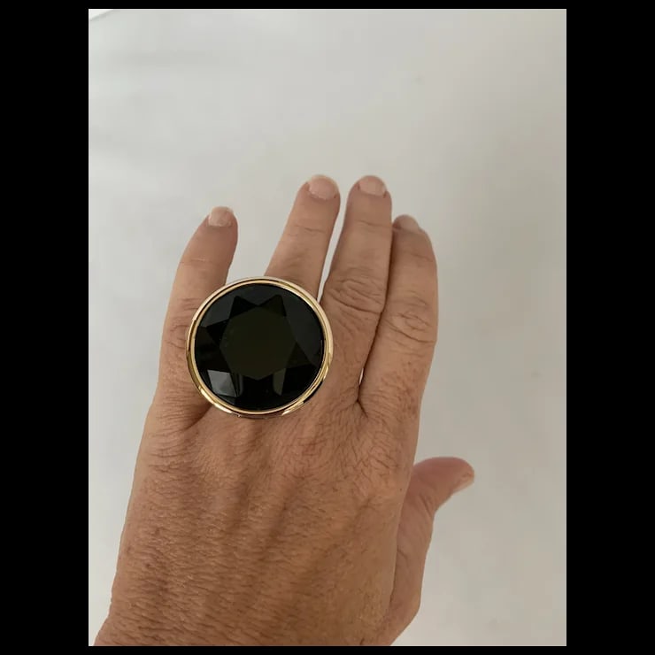 Yves Saint Laurent Gold Tone & Green Stone Ring, Size 6.5 - 8