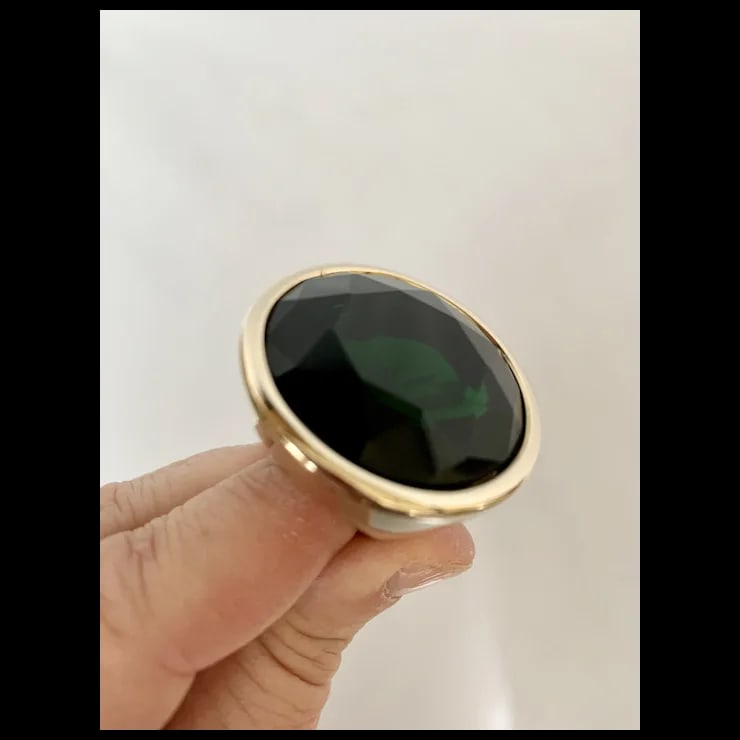Yves Saint Laurent Gold Tone & Green Stone Ring, Size 6.5 - 9