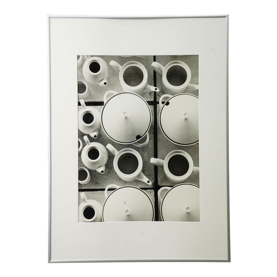 Willi Moegle – Arzberg Porcelain Teapots and Cups, Ca. 1960: Willi Moegle – Arzberg Porcelain Teapots and Cups, ca. 1960 The overzize photograph shows an arrangement of teapots and porcelain cups viewed from above, capturing the geometric precision and