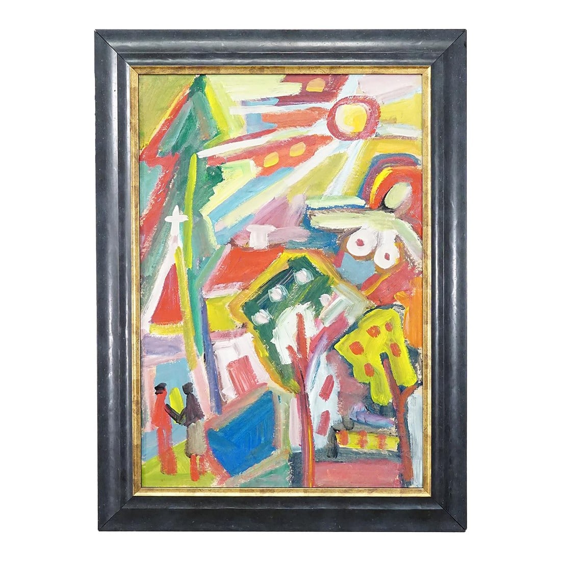 Vintage Oil Painting 'Bunte Szene' - MiklÃ³s Németh, 1962: Vintage Oil Painting 'Bunte Szene' - MiklÃ³s Németh, 1962 Executed in a dynamic, expressive manner, the composition combines elements of Hungarian modernism with influences of German