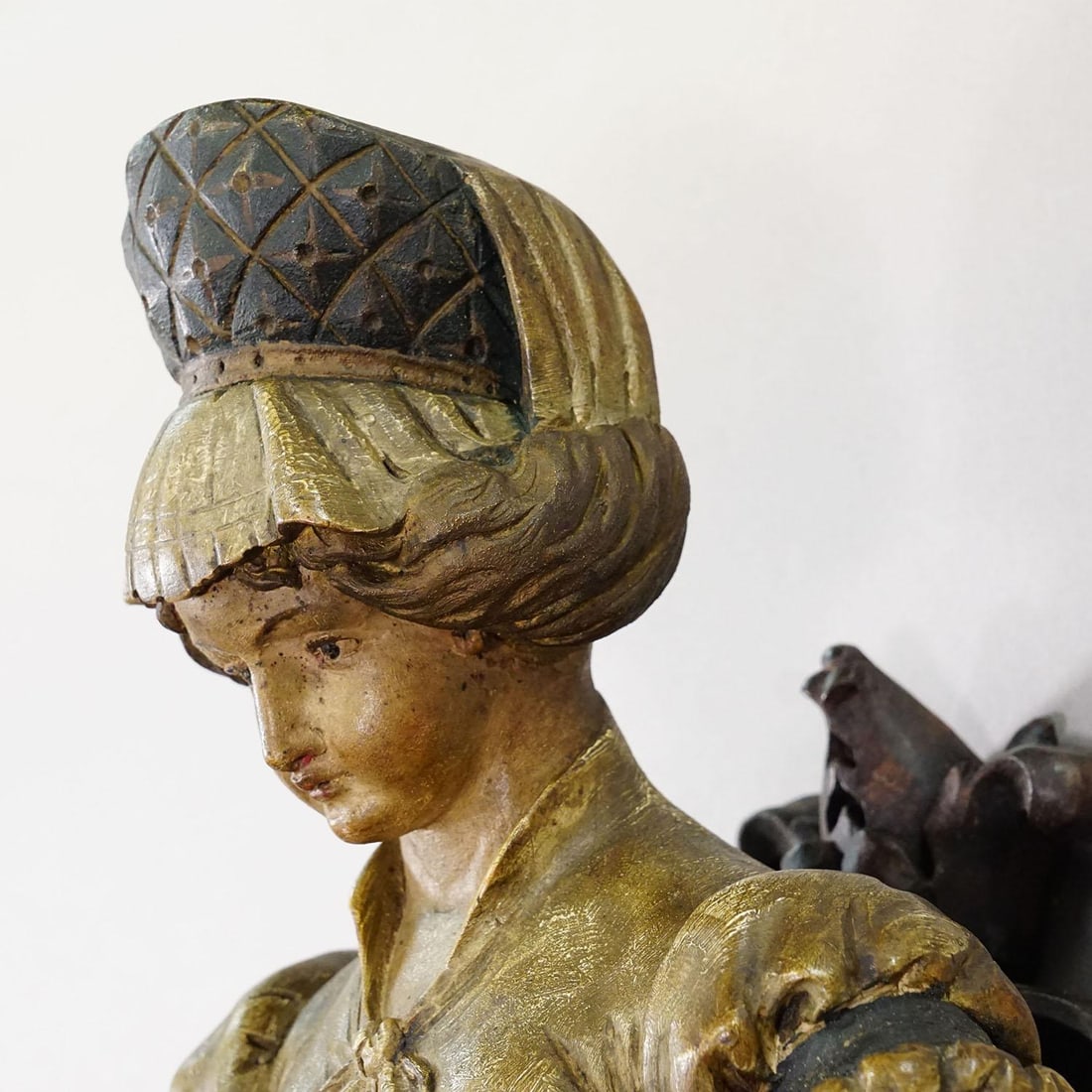 Lovely Carved Wooden Lady Towel Holder Ca. 1900 - 4