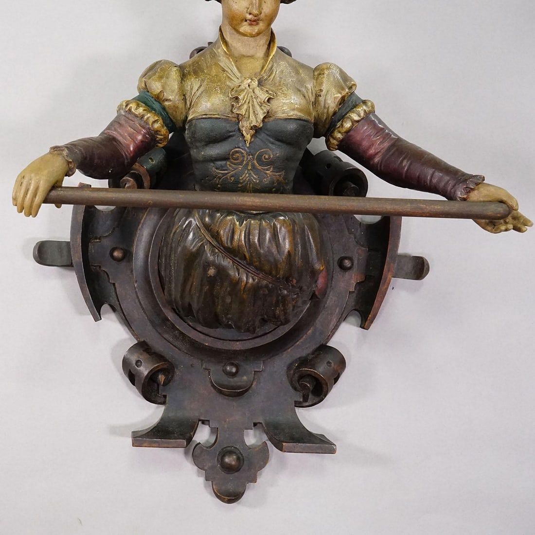Lovely Carved Wooden Lady Towel Holder Ca. 1900 - 7