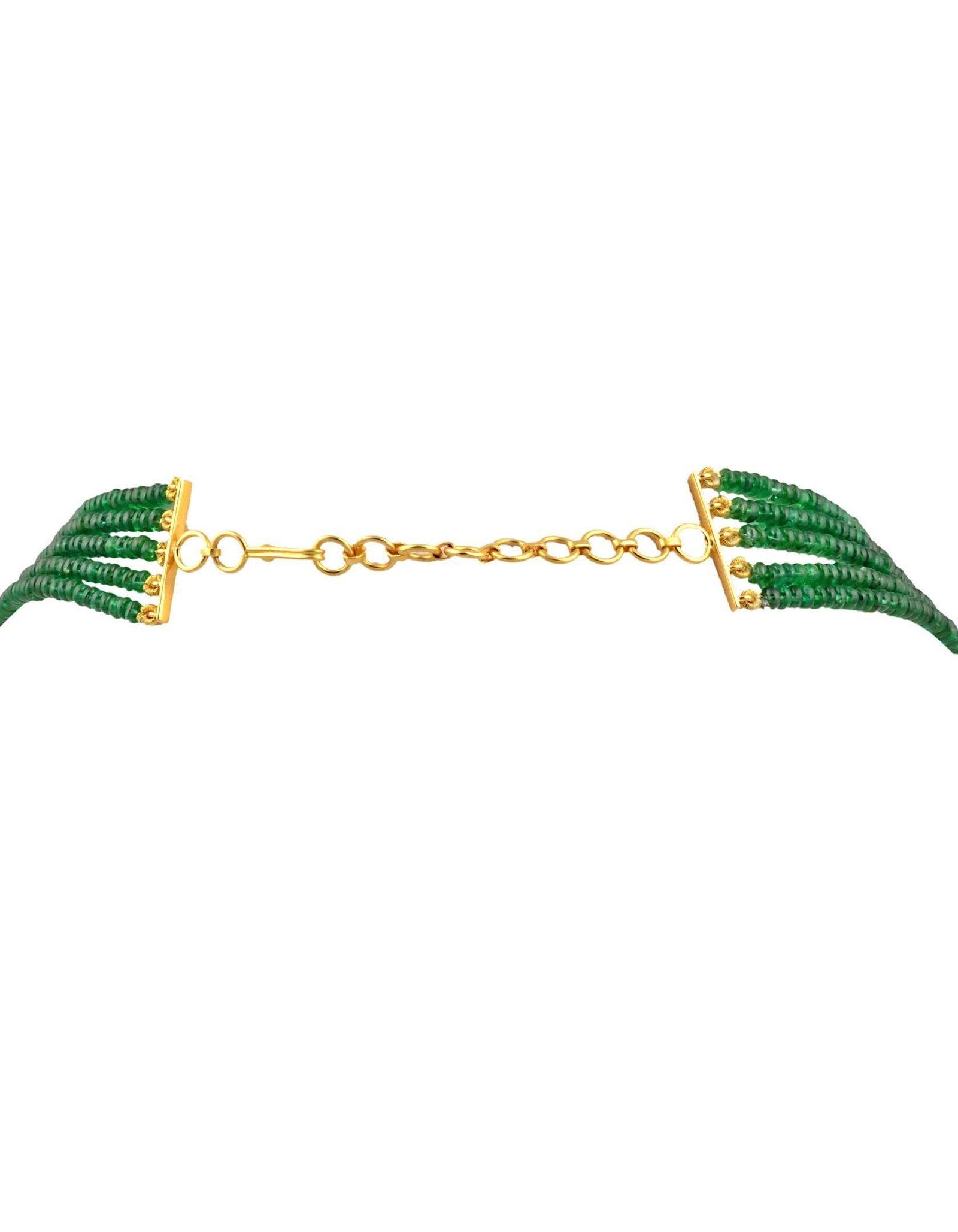 300ct Fine Emerald Beads 5 Line Necklace with 14 kt Yellow Gold Clasp Adjustable - 3