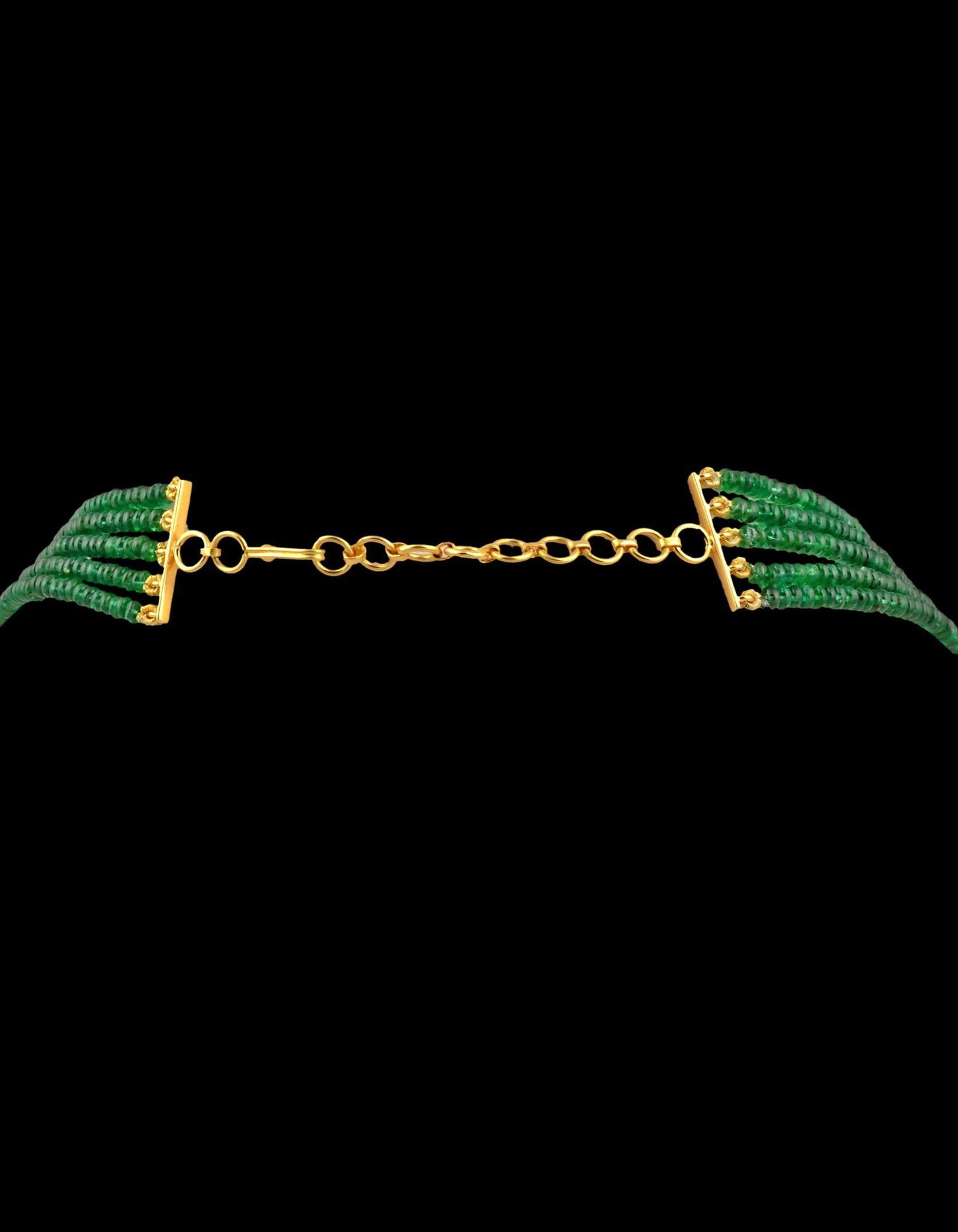 300ct Fine Emerald Beads 5 Line Necklace with 14 kt Yellow Gold Clasp Adjustable - 4