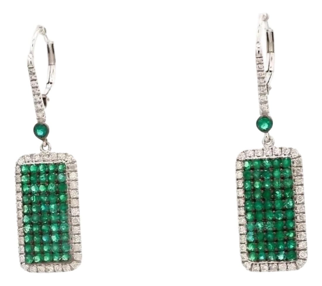1.92 cts Natural zambian emerald & 0.18 cts diamond earring in 18k gold: Real emerald pave set dog tag dangling earrings gold Natural 5CTW emerald diamond dangling earring gold Emerald cut emerald earring gold EARRING DETAILS : âœ¦ Earring type : Dangle