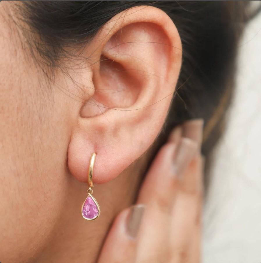 1.31 cts Natural pink sapphire earrings in 14k gold - 17