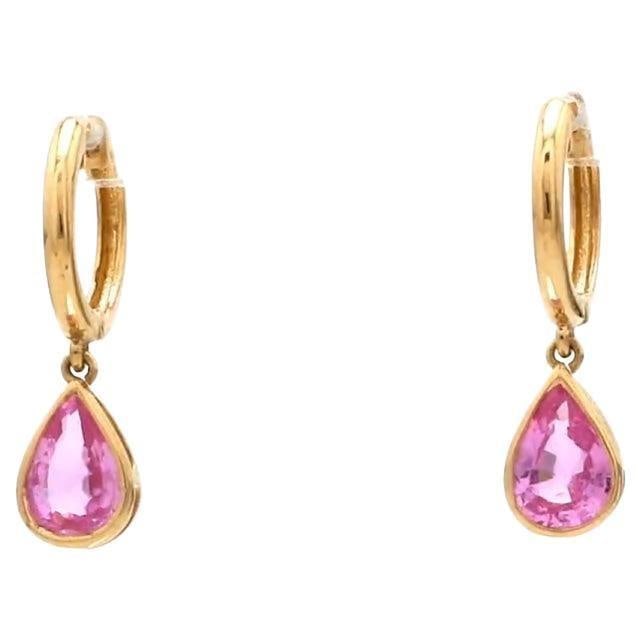 1.31 cts Natural pink sapphire earrings in 14k gold - 5