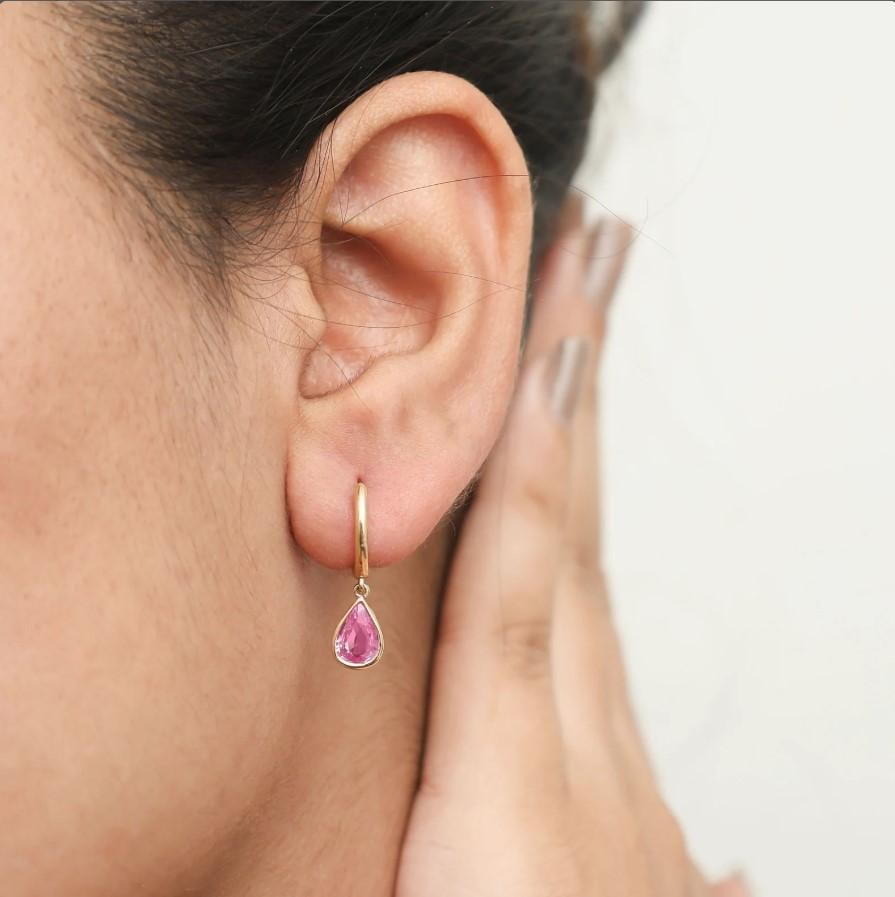 1.31 cts Natural pink sapphire earrings in 14k gold - 8