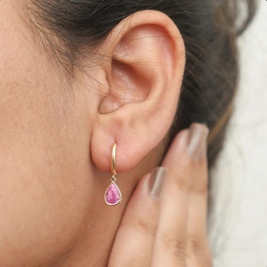 1.31 cts Natural pink sapphire earrings in 14k gold - 9