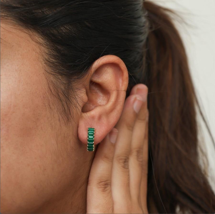 2.90 cts Natural emerald earrings in earring in 14k gold - 3