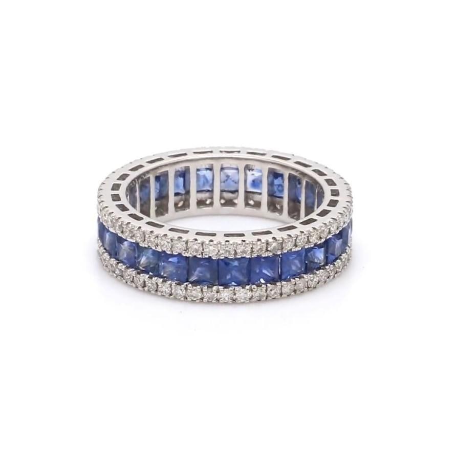 Natural 2.64 cts blue sapphire band ring 18k gold - 10
