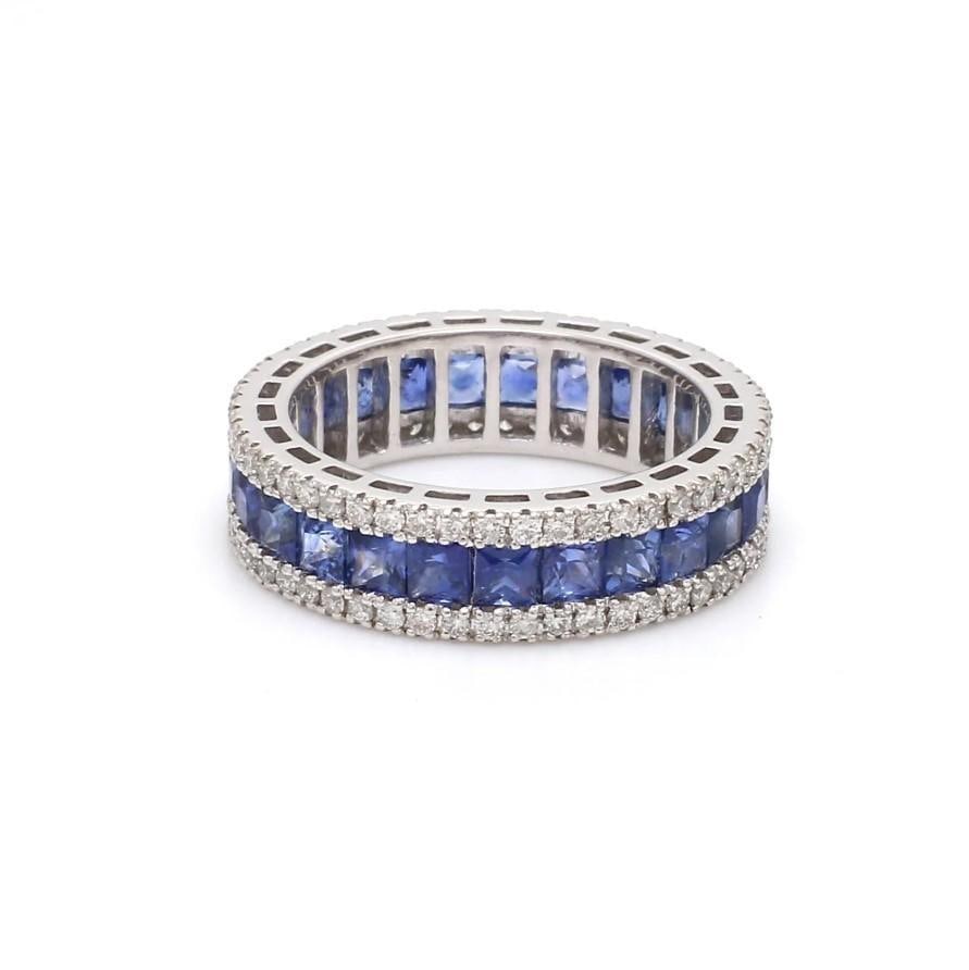 Natural 2.64 cts blue sapphire band ring 18k gold - 12