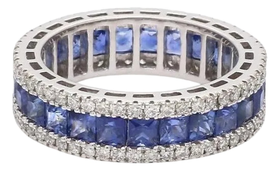 Natural 2.64 cts blue sapphire band ring 18k gold: Blue sapphire and diamond 14K solid gold eternity band ring Natural blue sapphire channel set wedding band gold Real sapphire ring gold STONE DETAILS : âœ¦ Gemstone : Blue Sapphire