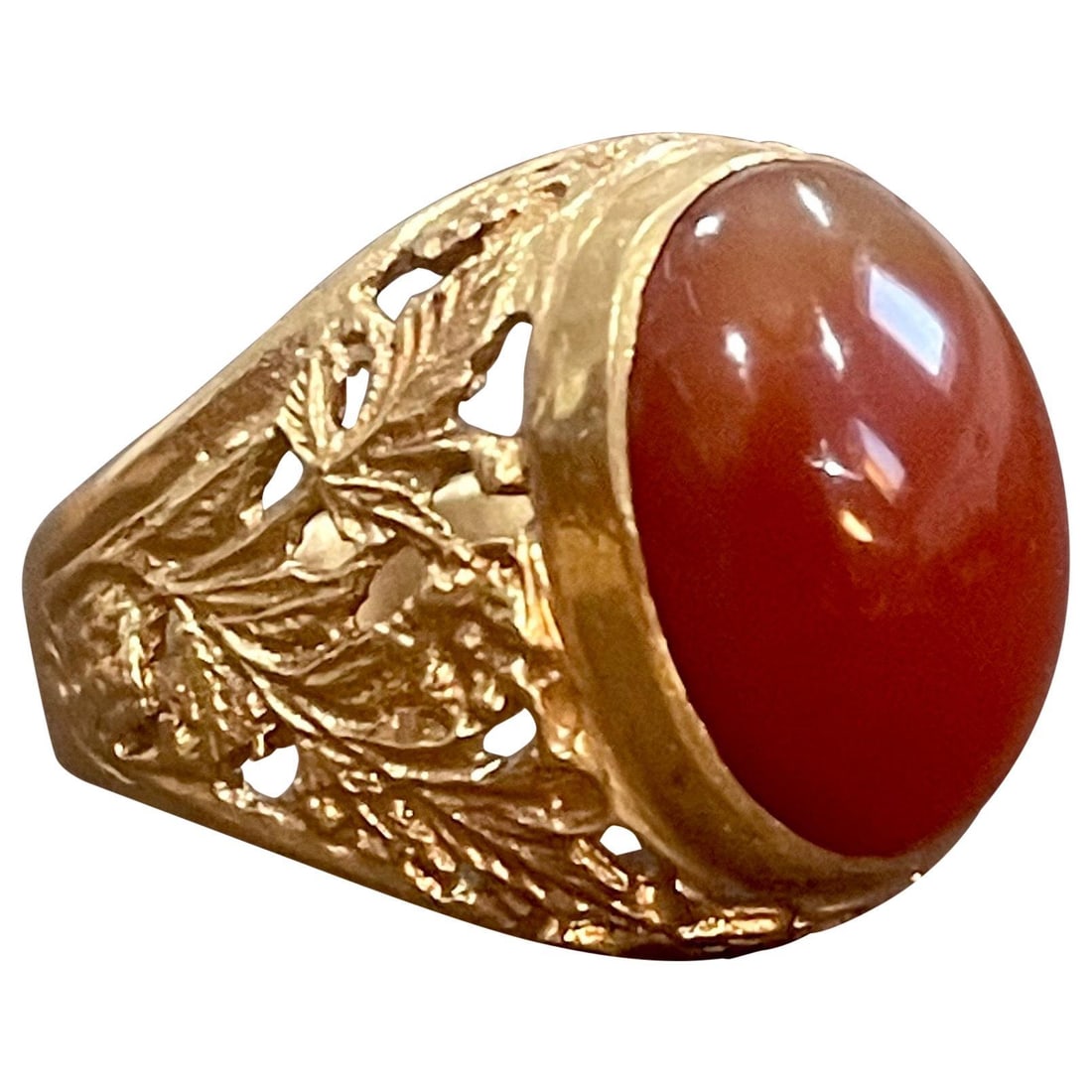 7 Carat Jasper Cabochon 18 Karat Yellow Gold Classic Wide Ring - 15