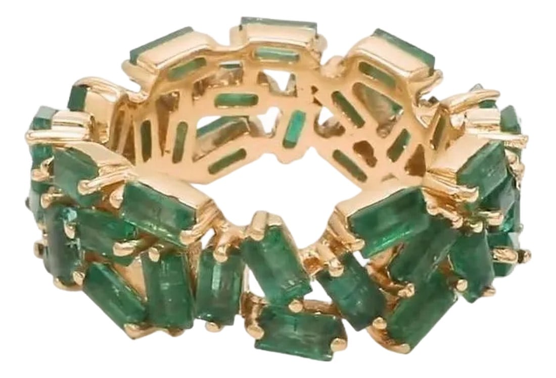 Natural 3.66 cts emerald zig zag band ring in 18k gold: Emerald baguette eternity band ring gold Natural emerald baguette zig zag eternity band ring gold Emerald cut emerald diamond ring gold GEMSTONE DETAILS : âœ¦ Gemstone : Emerald