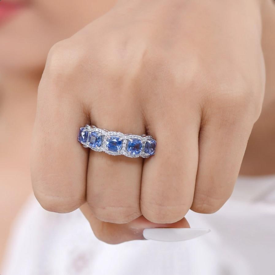 Natural 3.99 cts blue sapphire & 0.43 cts diamond ring in 18k gold - 17