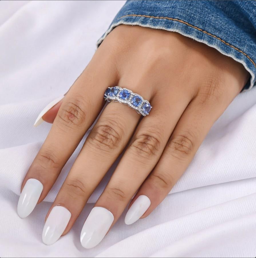 Natural 3.99 cts blue sapphire & 0.43 cts diamond ring in 18k gold - 3