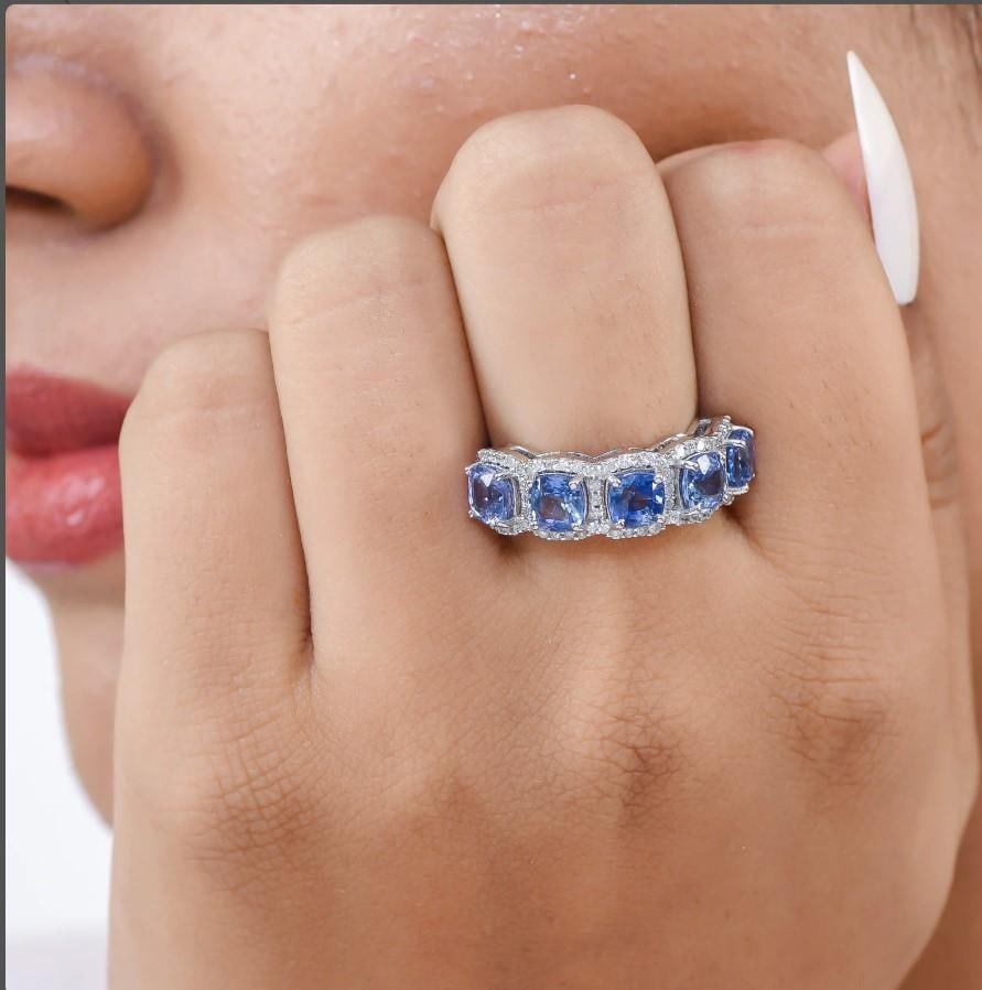 Natural 3.99 cts blue sapphire & 0.43 cts diamond ring in 18k gold - 4