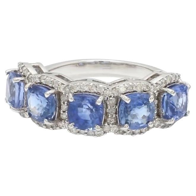 Natural 3.99 cts blue sapphire & 0.43 cts diamond ring in 18k gold - 5