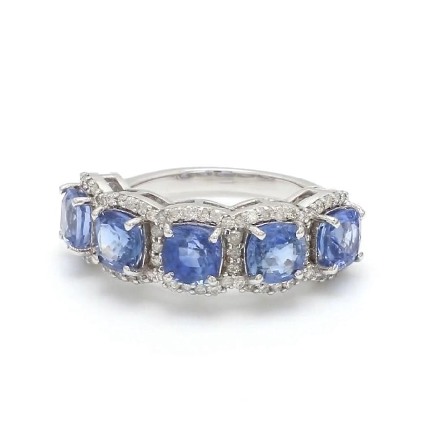 Natural 3.99 cts blue sapphire & 0.43 cts diamond ring in 18k gold - 8