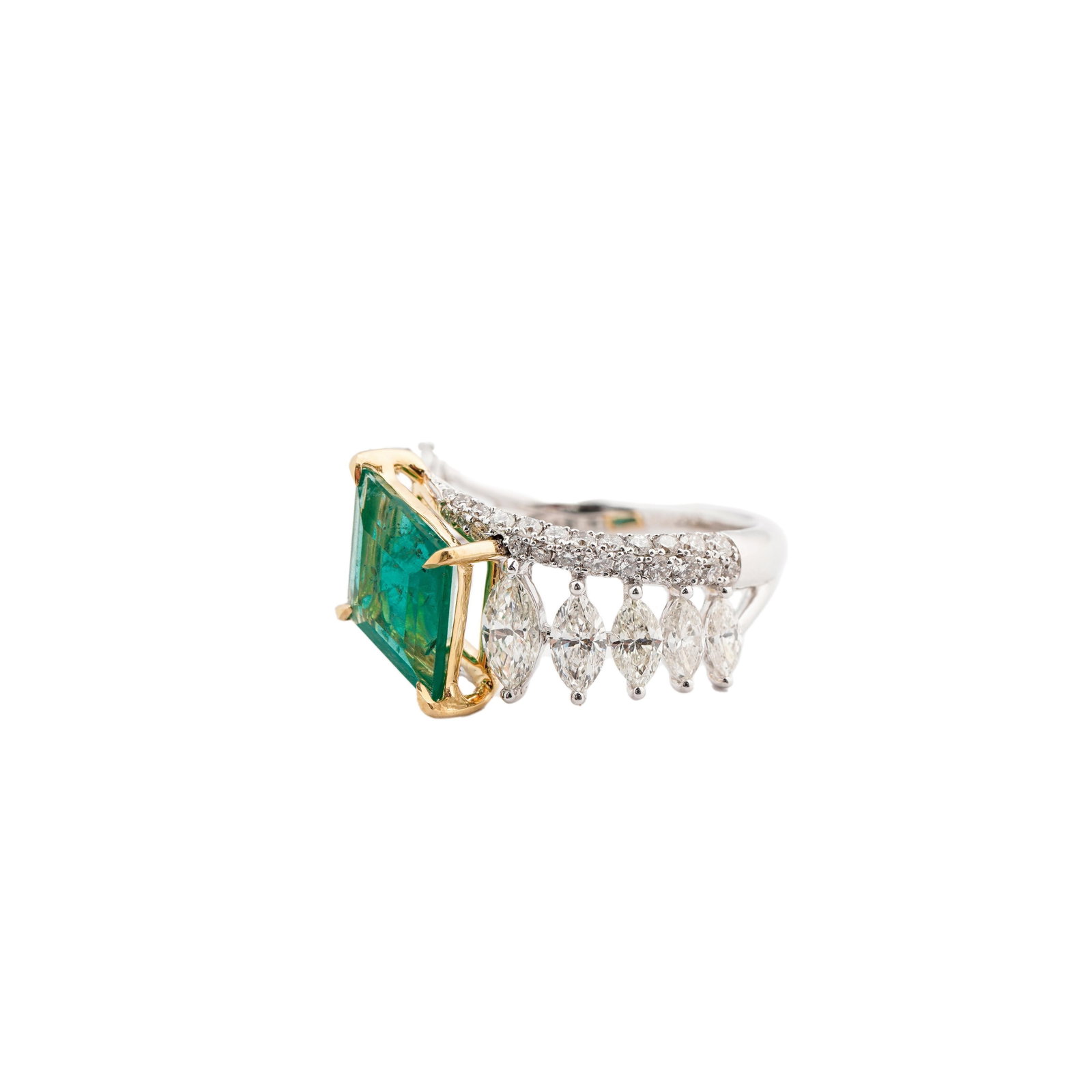 Natural Zambian Emerald 1.39 & Diamond 1.62cts Ring in 18k Gold - 5