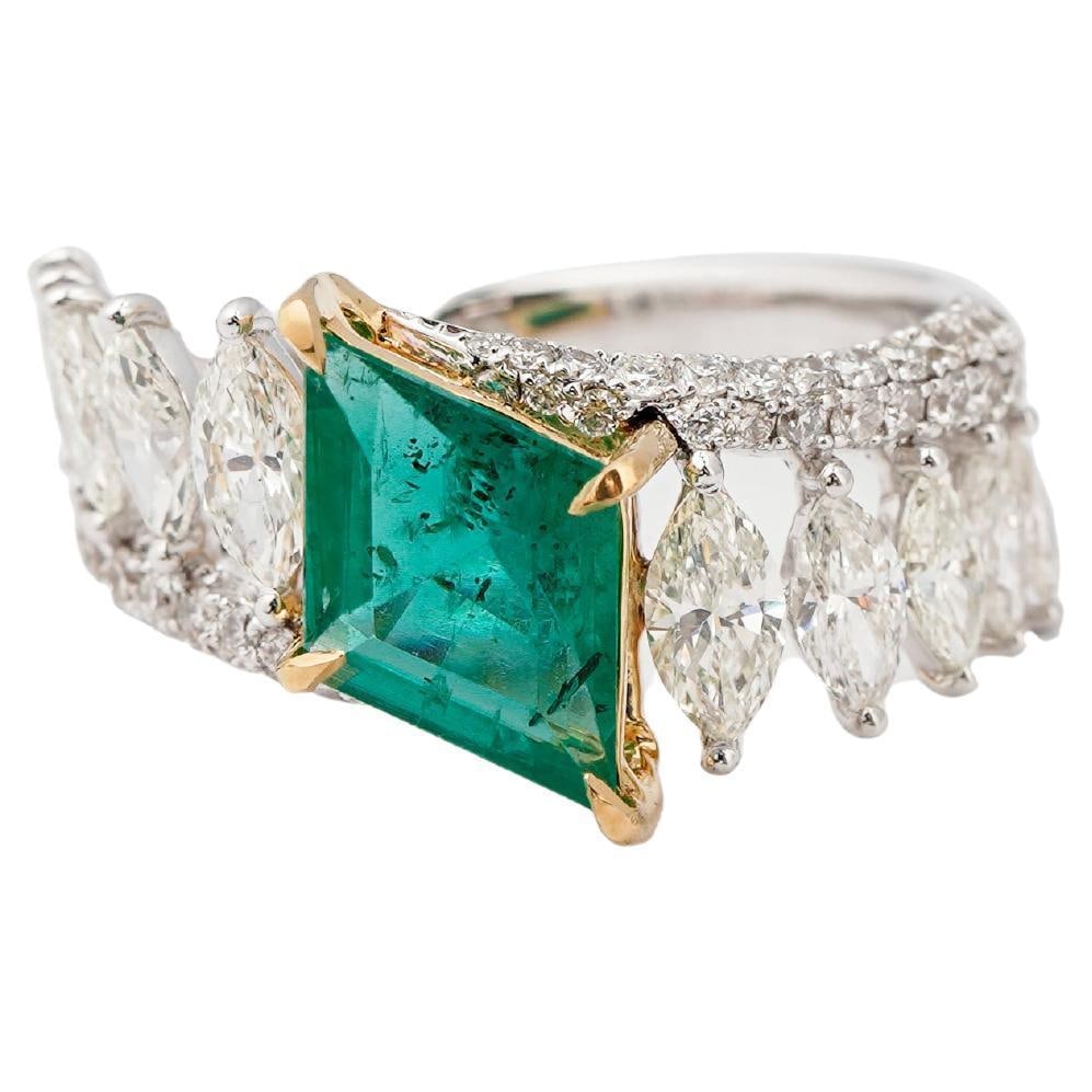 Natural Zambian Emerald 1.39 & Diamond 1.62cts Ring in 18k Gold - 7