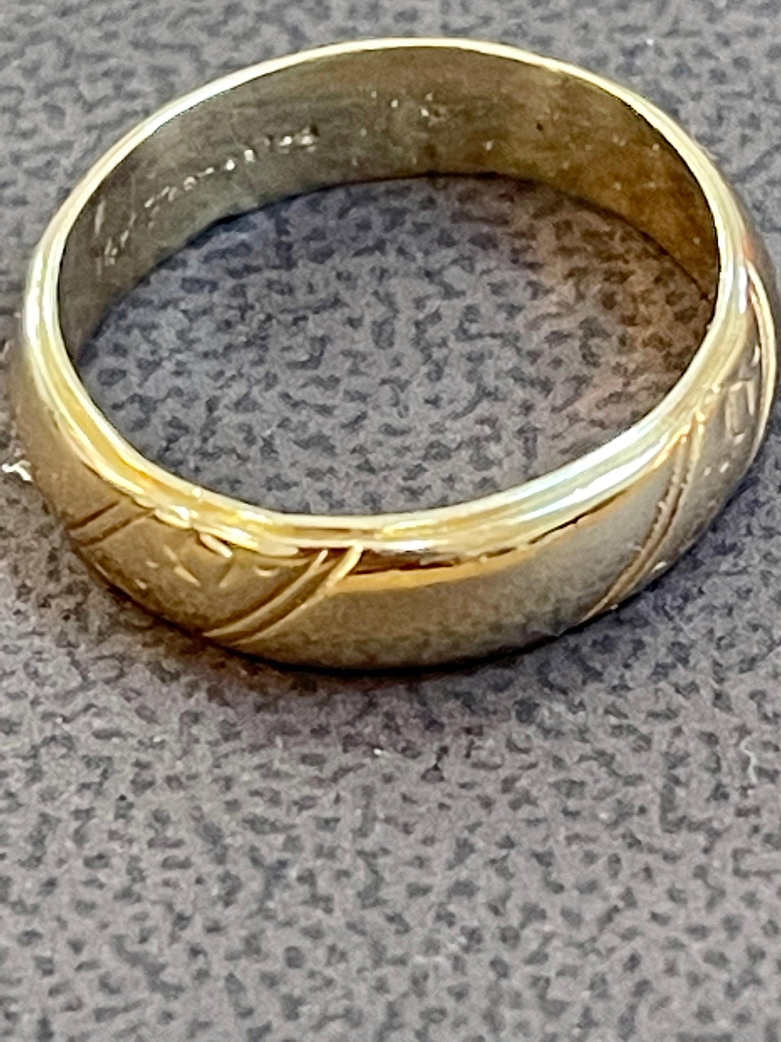 14 Karat Yellow Gold Classic Wide Wedding Band With Design Ring, Unisex Size 9 - 10