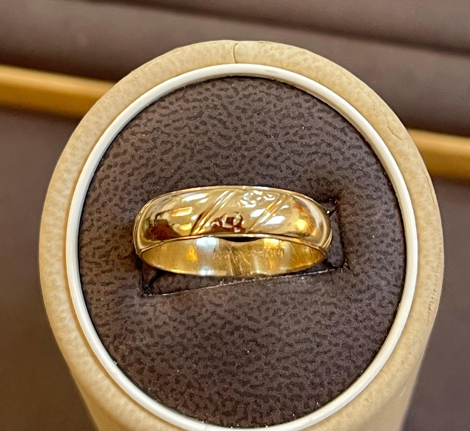 14 Karat Yellow Gold Classic Wide Wedding Band With Design Ring, Unisex Size 9 - 16