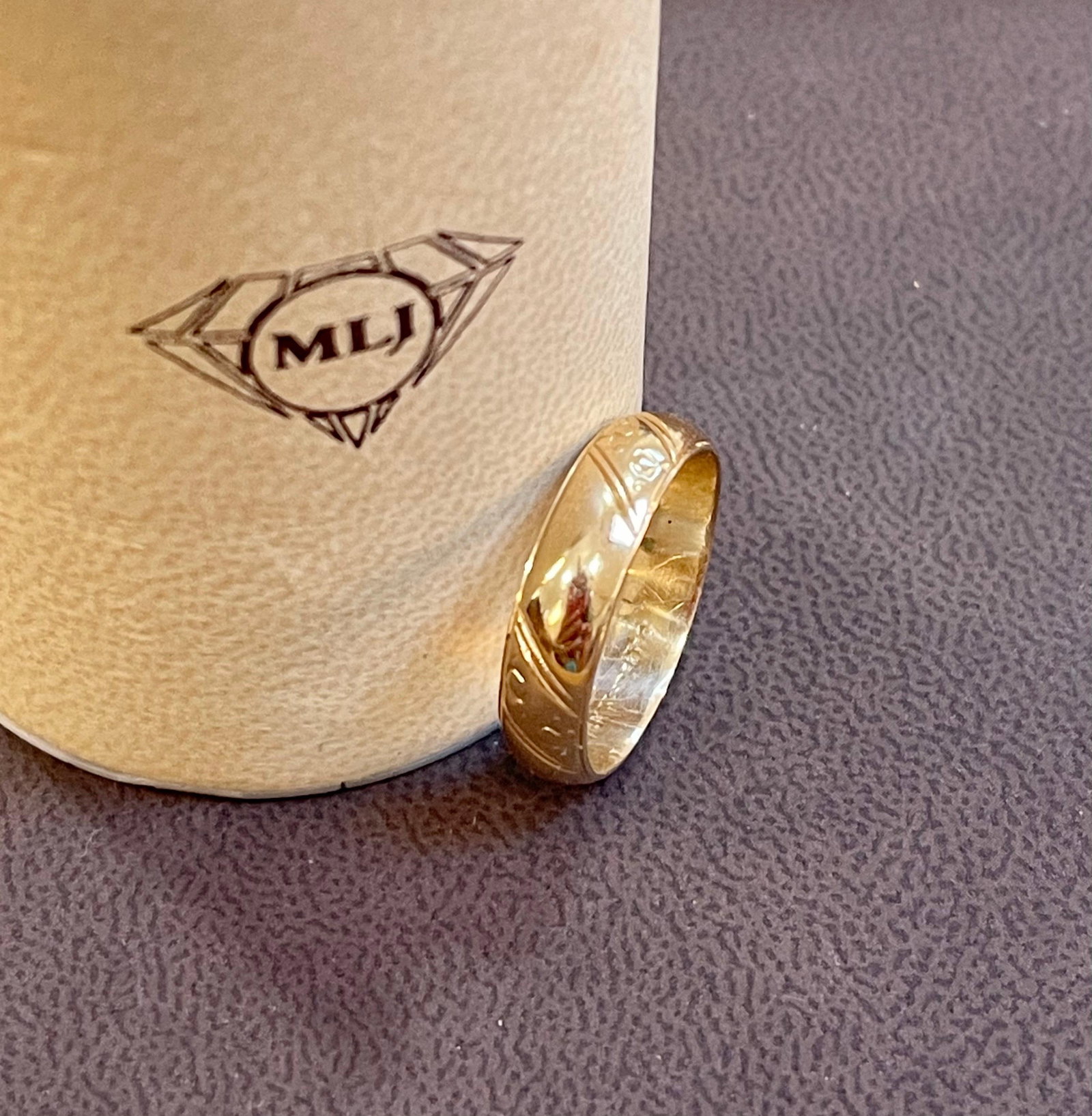 14 Karat Yellow Gold Classic Wide Wedding Band With Design Ring, Unisex Size 9 - 18