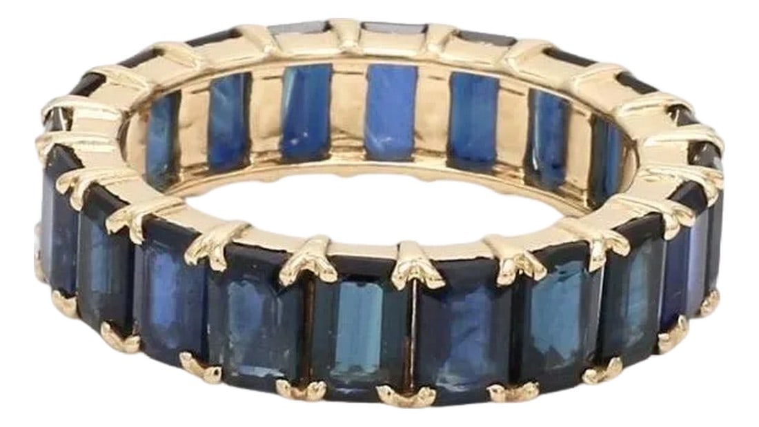 Natural 8.10 cts blue sapphire ring in 14k gold: Blue sapphire eternity band ring octagon cut in 14k 18k gold Natural 5x3mm emerald cut stackable blue sapphire ring gold anniversary gift STONE DETAILS : âœ¦ Stone: Blue Sapphire