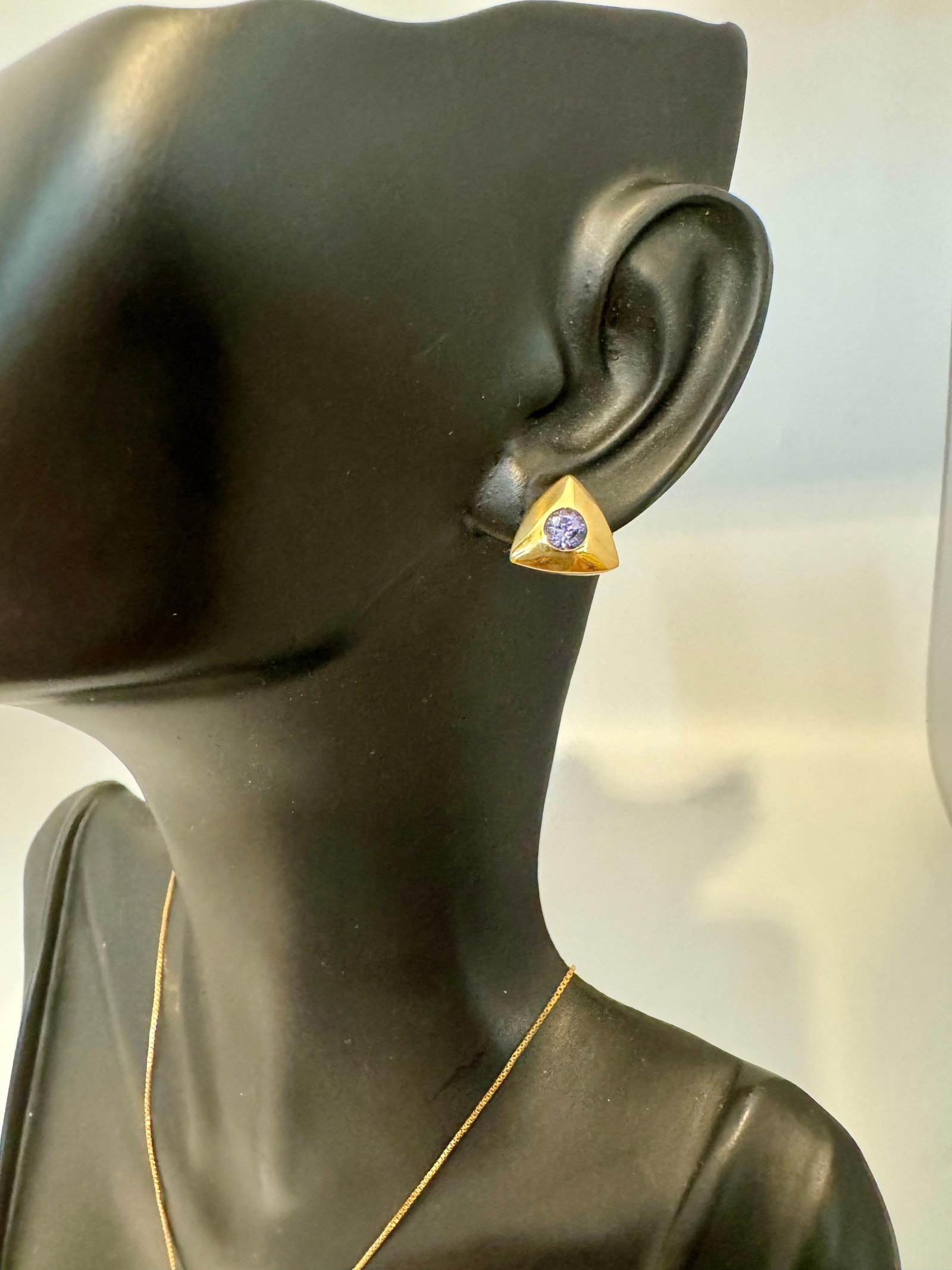 Three Piece Tanzanite Pendant & Earring Set In 14 Karat Yellow Gold with Chain - 18