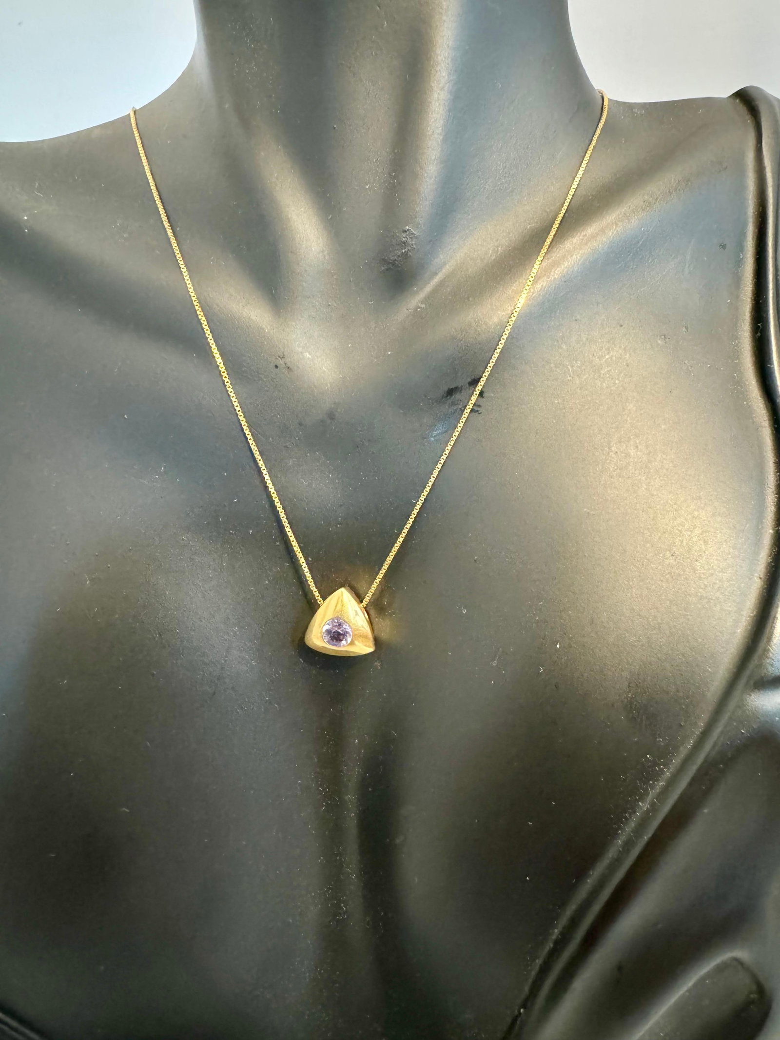 Three Piece Tanzanite Pendant & Earring Set In 14 Karat Yellow Gold with Chain - 3