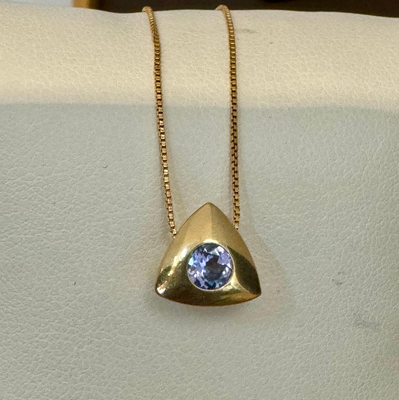 Three Piece Tanzanite Pendant & Earring Set In 14 Karat Yellow Gold with Chain - 5