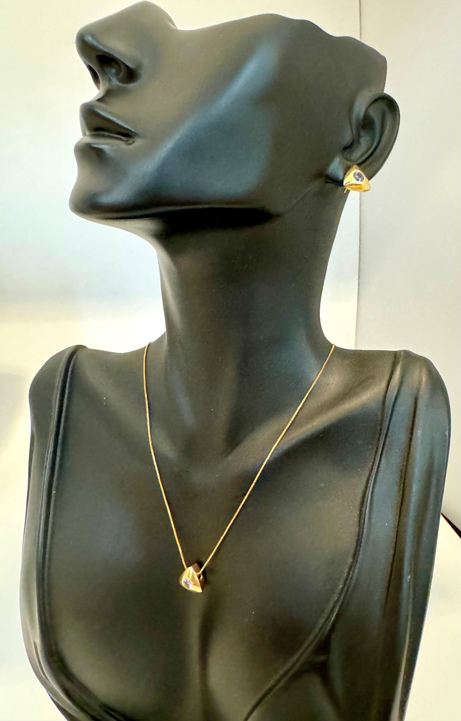 Three Piece Tanzanite Pendant & Earring Set In 14 Karat Yellow Gold with Chain - 6