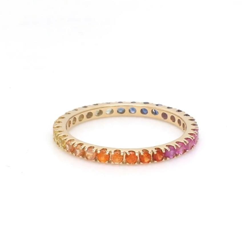 Natural 2.22 cts rainbow sapphire band ring in 18k gold - 10