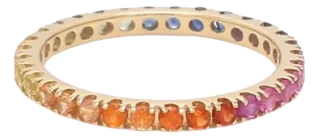 Natural 2.22 cts rainbow sapphire band ring in 18k gold: Enjoy duty free shopping with faster turnaround times and a seamless experience! All our shipments are duty free and have door to door delivery! GEMSTONE DETAILS : âœ¦ Gemstone :
