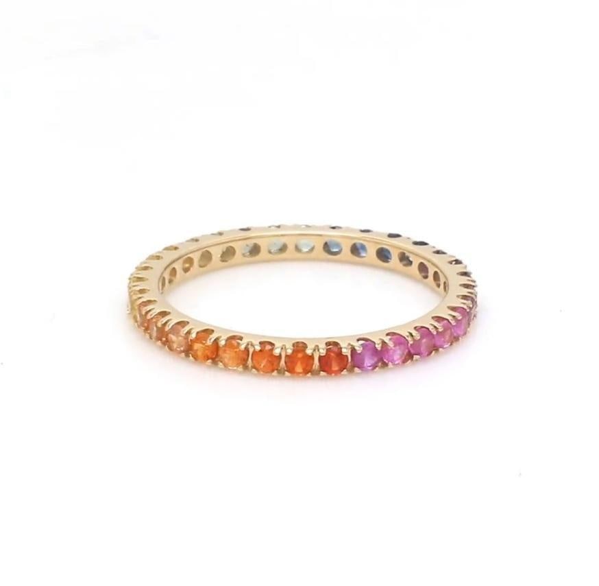 Natural 2.22 cts rainbow sapphire band ring in 18k gold - 7