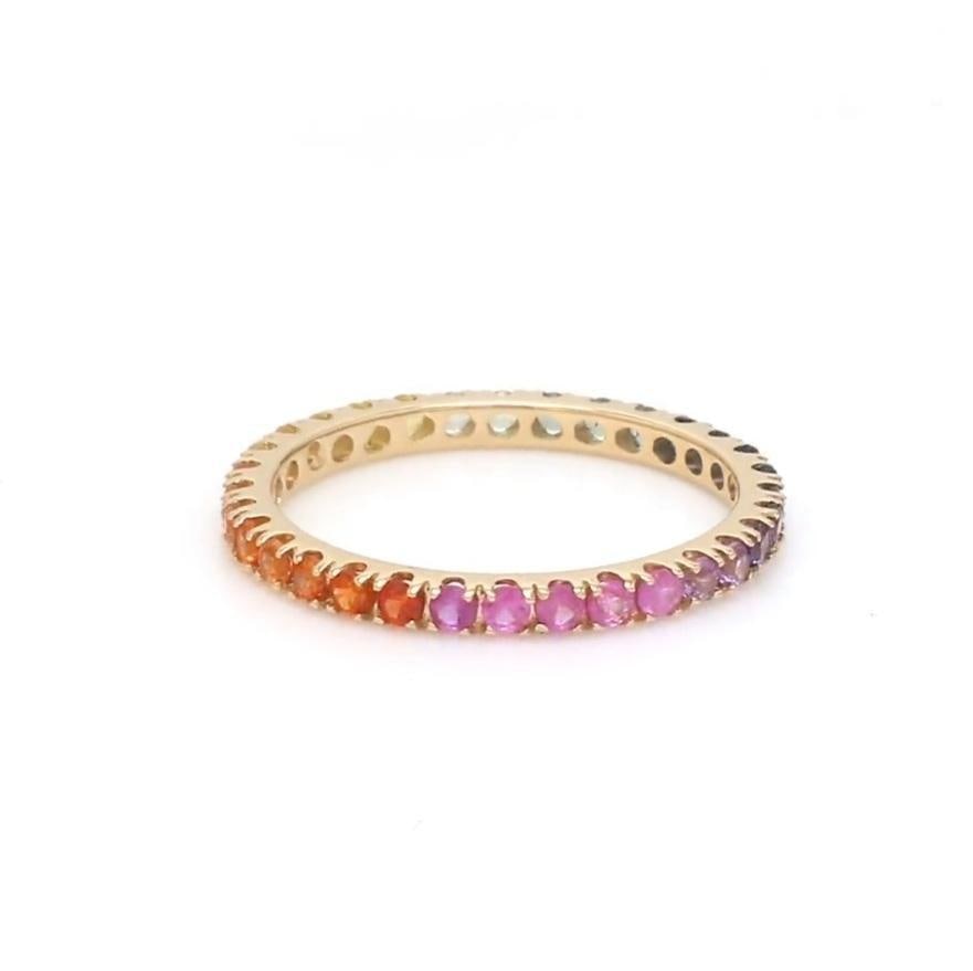 Natural 2.22 cts rainbow sapphire band ring in 18k gold - 8