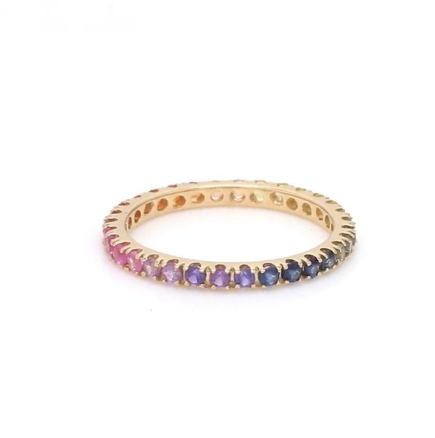 Natural 2.22 cts rainbow sapphire band ring in 18k gold - 9