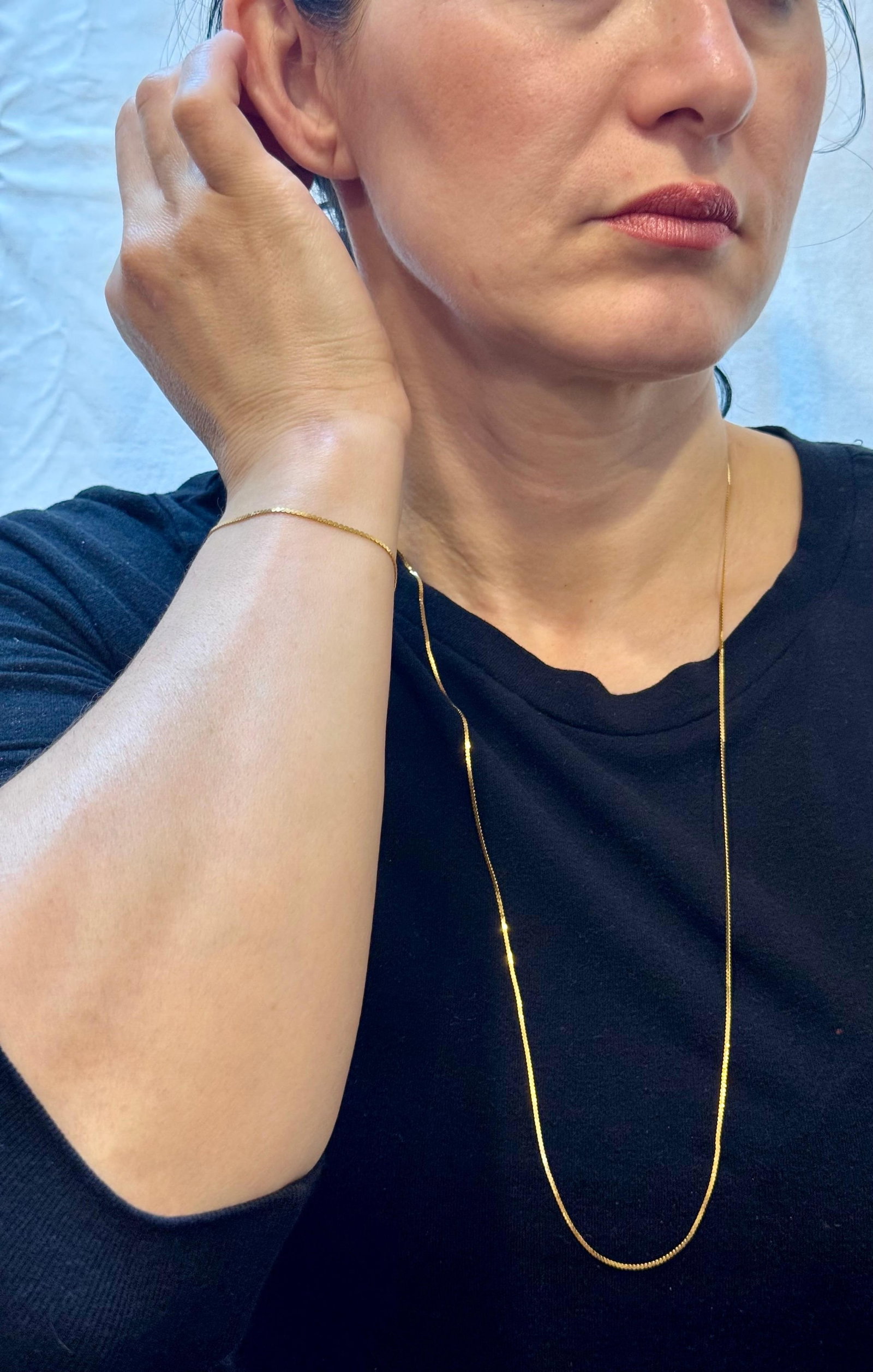 Vintage 14 Kt Yellow Gold 4.5 Gm, Italian Chain Necklace 30 " & Bracelet 7" Set - 9