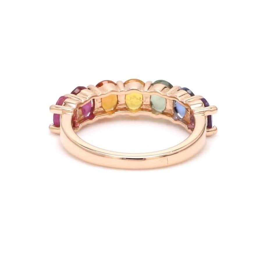 Natural 3.32 cts rainbow sapphire ring in 14k gold - 18