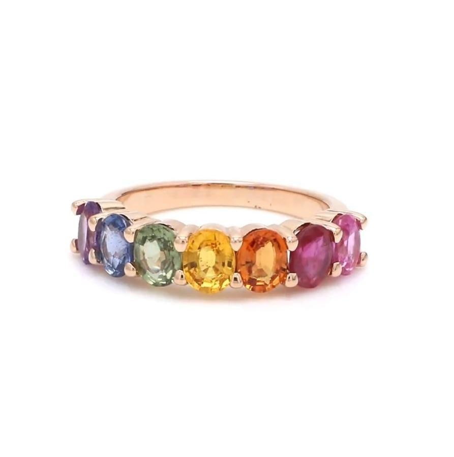 Natural 3.32 cts rainbow sapphire ring in 14k gold - 4